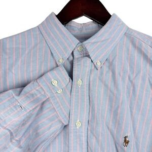 Ralph Lauren Classic Fit Oxford Shirt Mens 17.5 32/33 Blue Pink Stripe Cotton